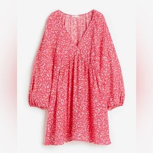 H&M Women’s Pink Floral Print V Neck Long Sleeve Babydoll Dress XS Pink